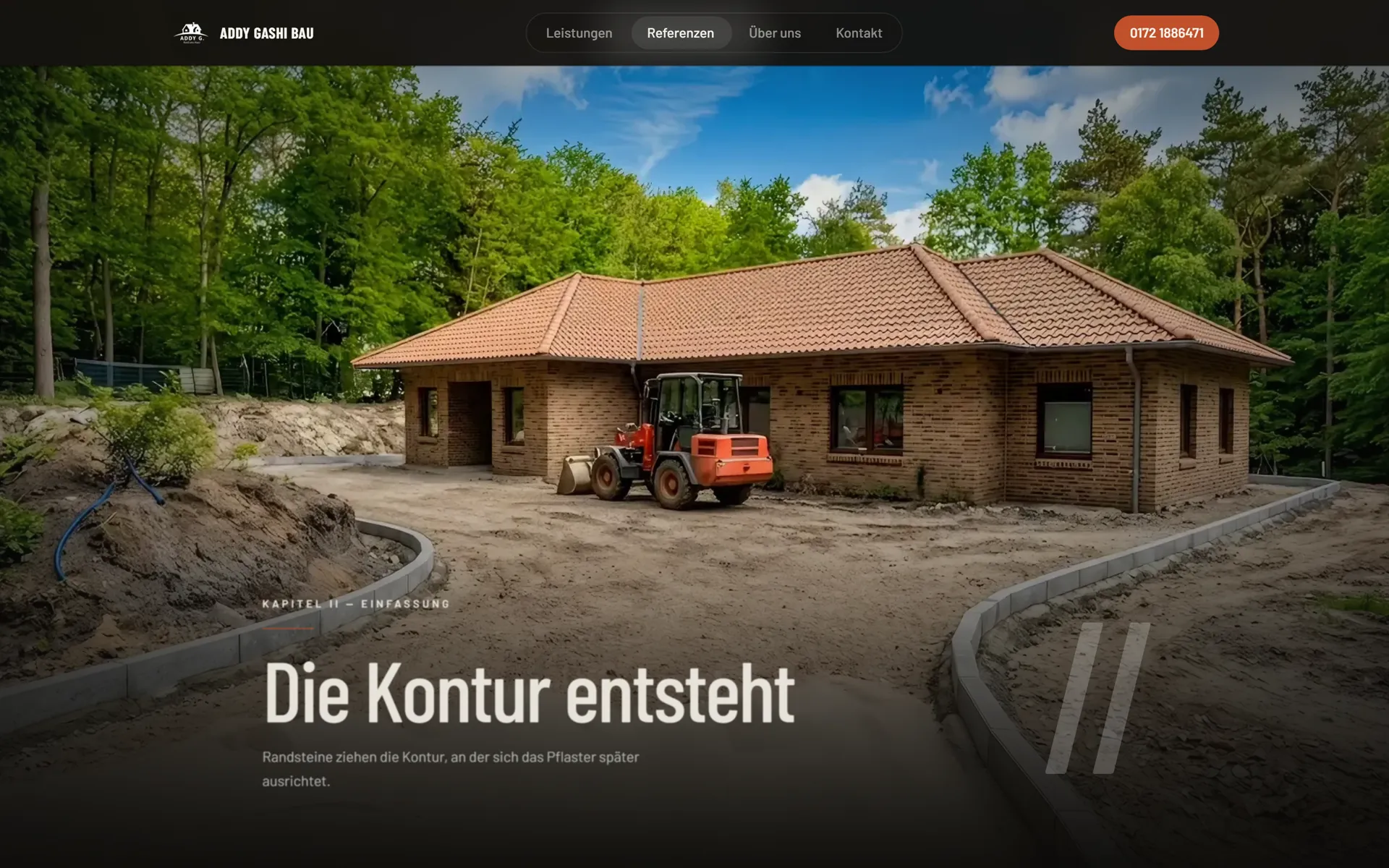 Kapitel II der Zufahrt-Sequenz: „Die Kontur entsteht“ — Randsteine ziehen die Linie der künftigen Pflasterung