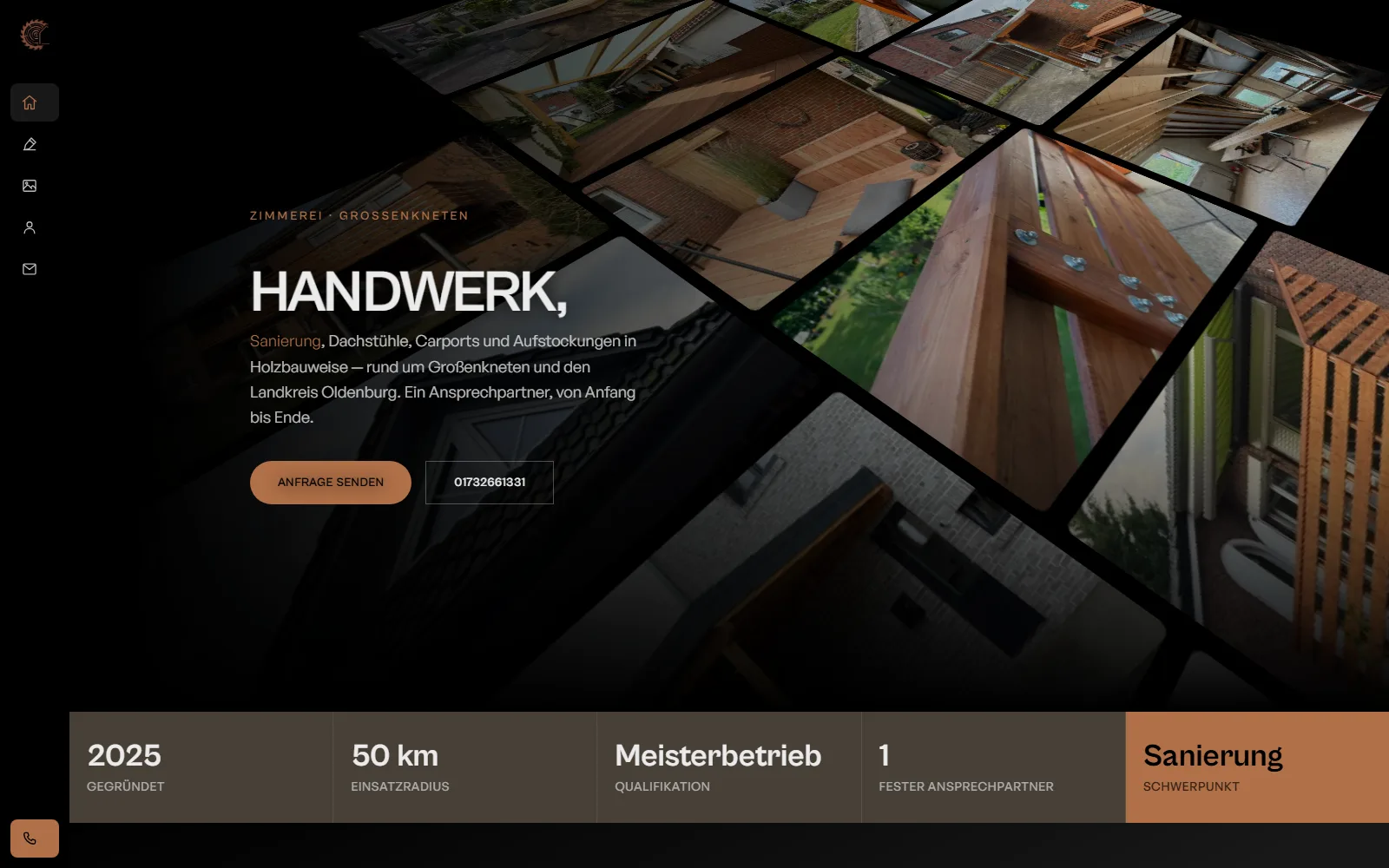 Screenshot der Startseite von Zimmerei Christoph Stieger